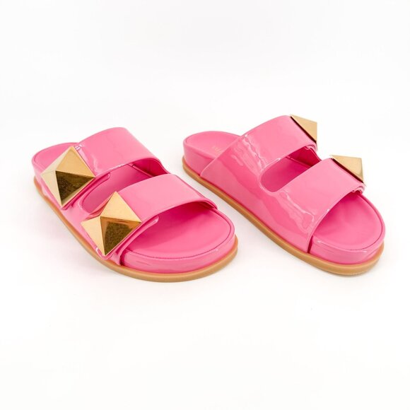 Valentino Garavani One Stud Slide Sandals EU 38 US 8 Pink Patent Flat Mule - Picture 1 of 14